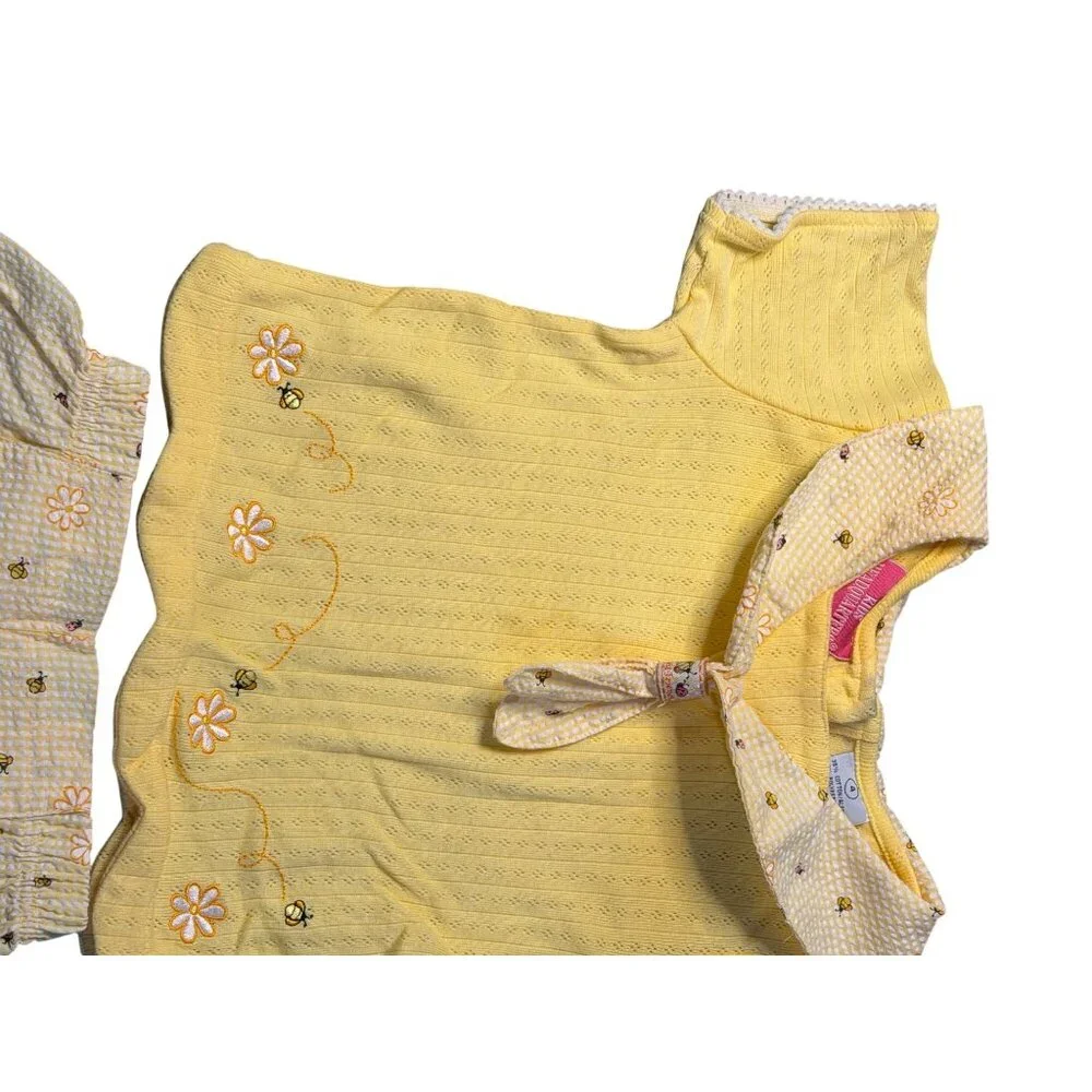 VTG Kids Headquarters Girl SZ 4 Yellow Floral Matching Outfit Retro‎ Summer 90's